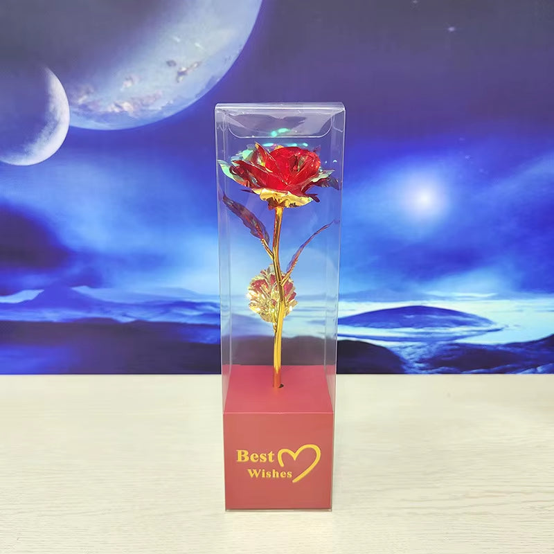 Galaxy Rose Eternal 24K Gold Flower Foil Plastic Artificial Roses Valentines Day Gift Beauty Golden Flowers for Wedding Decor