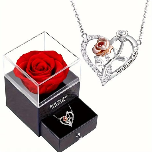 I Love You Forever Necklace with Rose Gift Box for Girlfriend Momther Birthday Christmas Romantic Gift 2023 New Fashion Jewelry