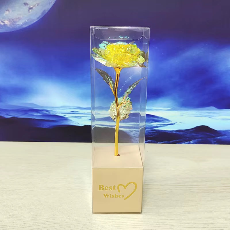 Galaxy Rose Eternal 24K Gold Flower Foil Plastic Artificial Roses Valentines Day Gift Beauty Golden Flowers for Wedding Decor